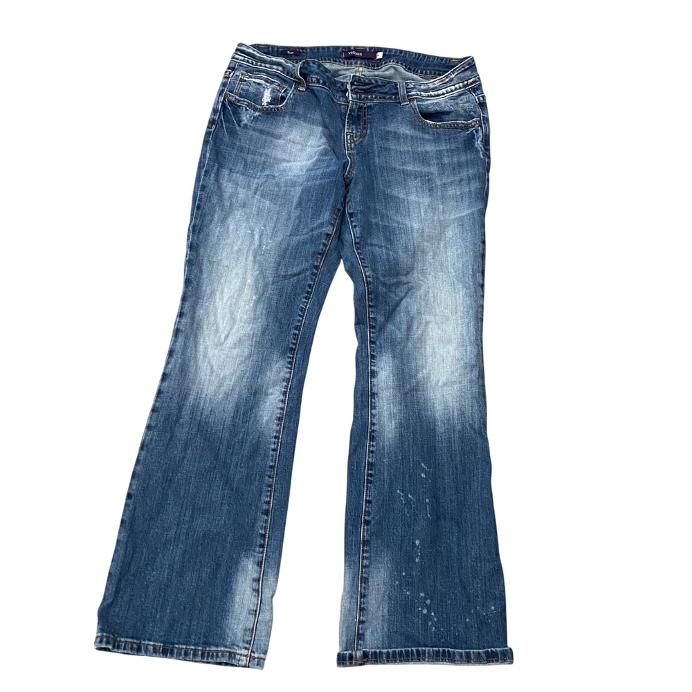 Vigoss Bootcut Jeans Women 6 Blue Embroidered Flap Pocket Distressed Denim